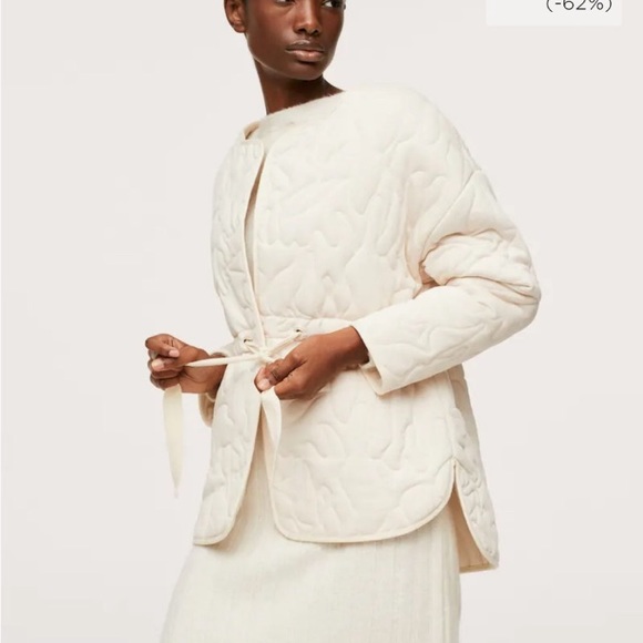 Mango Quilted Cream Tie Jacket NWT - Picture 3 of 9